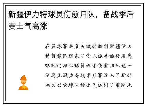 新疆伊力特球员伤愈归队，备战季后赛士气高涨
